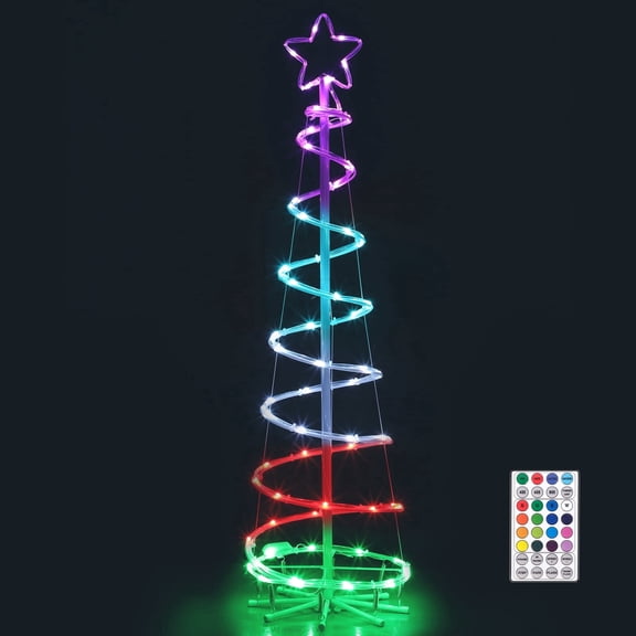 16 Color Christmas Spiral Tree, Outdoor Festival Tree with Lights, Outdoor Lighted Tree with Remote Control Timer, Christmas Tree Outdoor Decorations for Yard, Porch