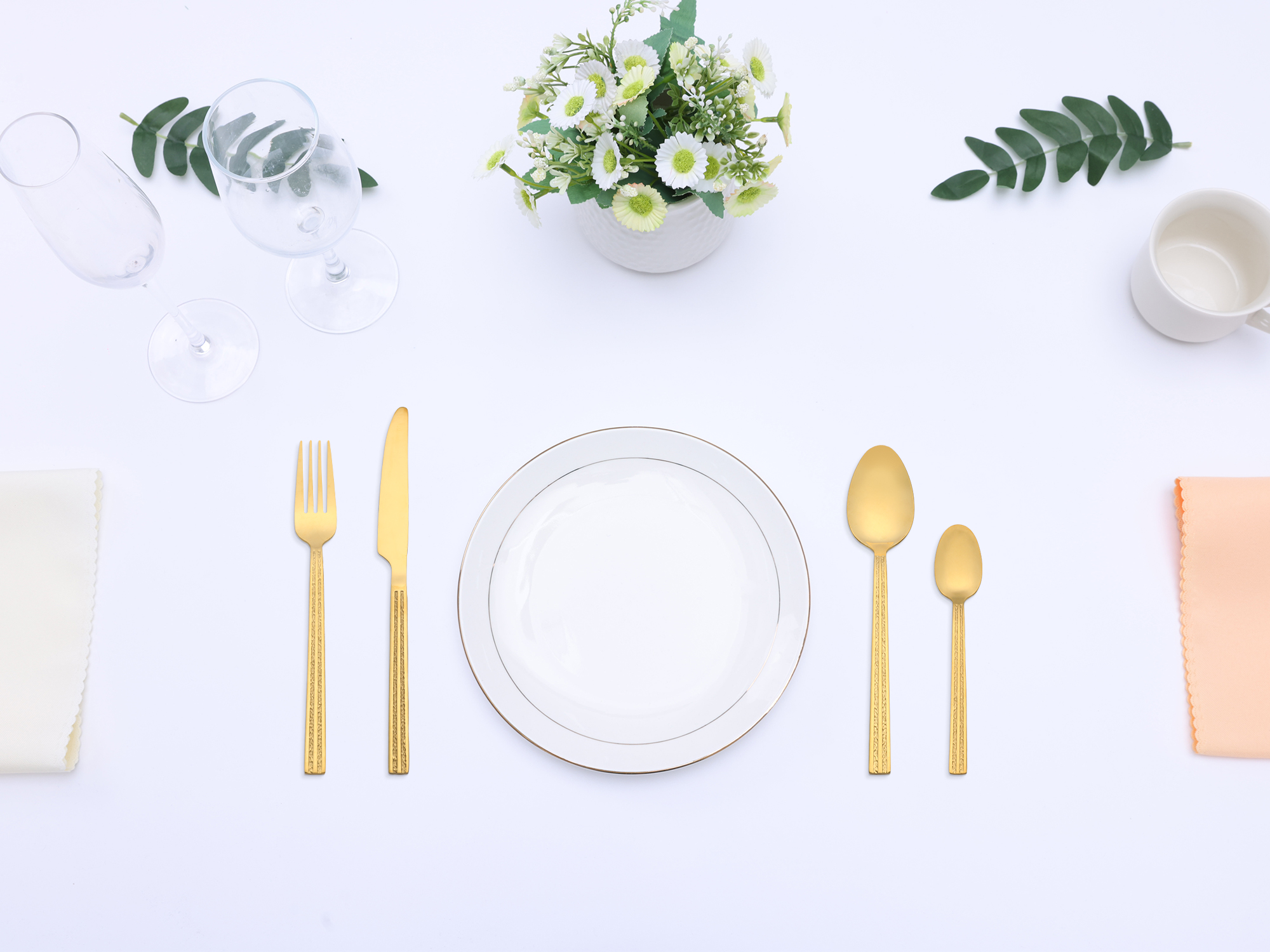 Unique Bargains Stainless Steel Flatware Set Knife, Fork, Spoon 4 Pieces Gold
