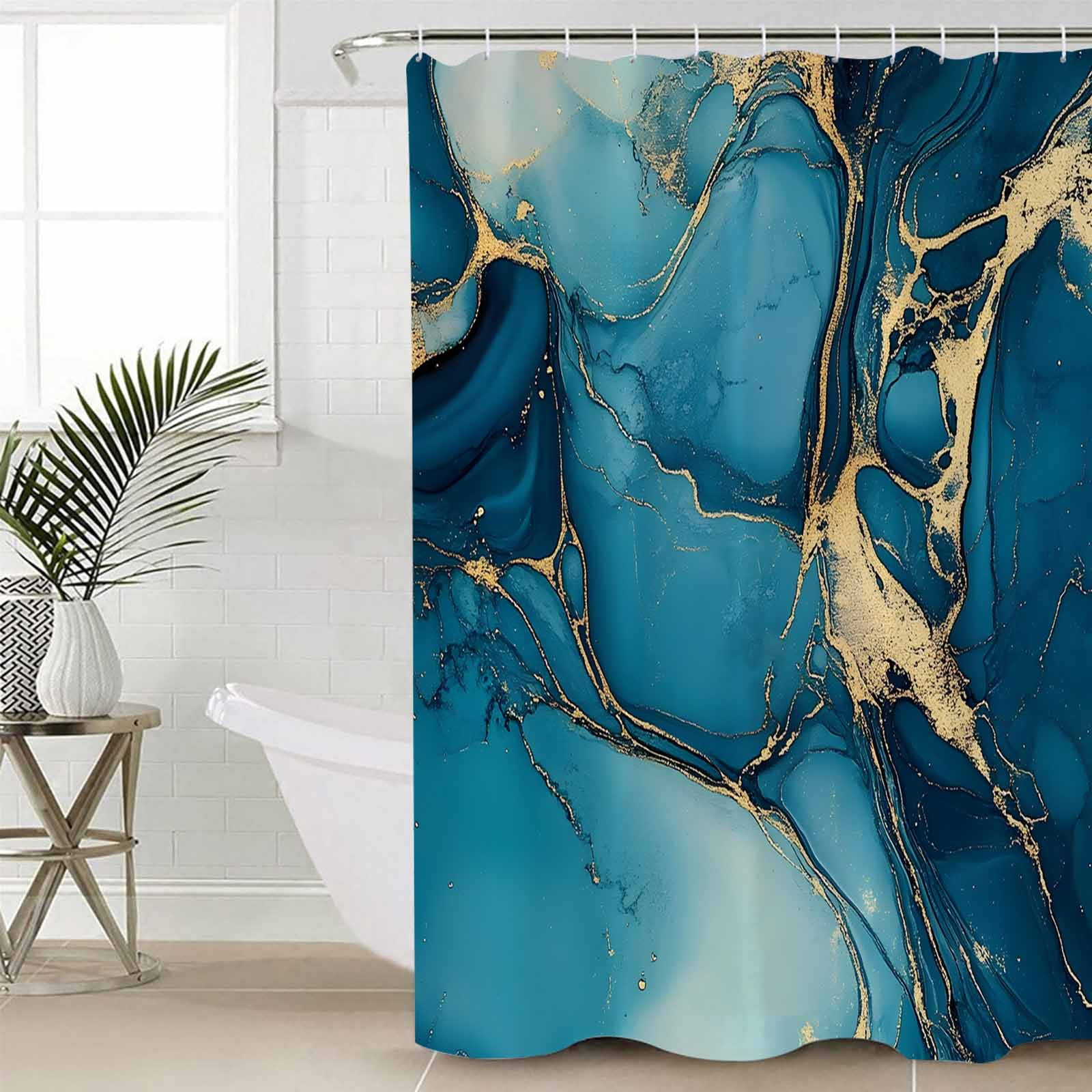 Turquoise Gold Shower Curtain Set ，Waterproof Fabric Shower Curtains Marble Abstract Cracks Texture Modern Art Shower Curtains for Bathroom,Bathroom Decor 54x"78"