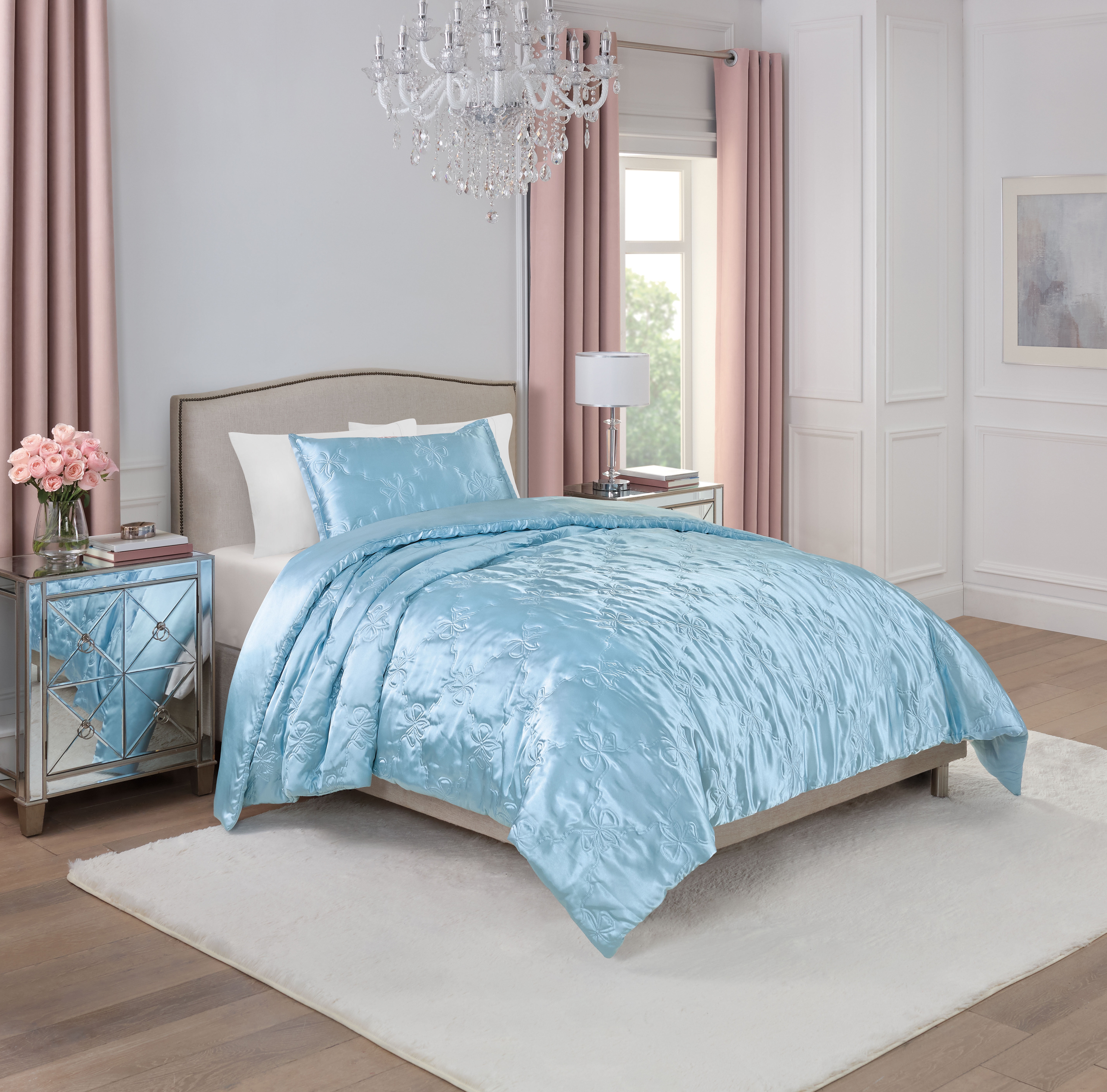 Paris Hilton 2-Piece Cordelia Satin Blue Comforter Set, Twin/Twin XL