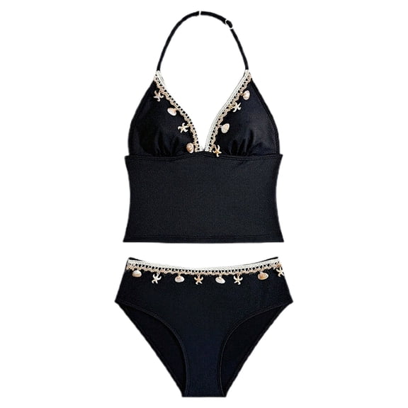 Girl's Swimsuits 2 Piece Halter Triangle Bathing Suits Seashell Boho Bikini Set Swimwear
