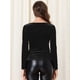 thumbnail image 4 of Blusa de terciopelo retro con parte delantera plisada y escote corazón para mujer Negro XS, 4 of 5
