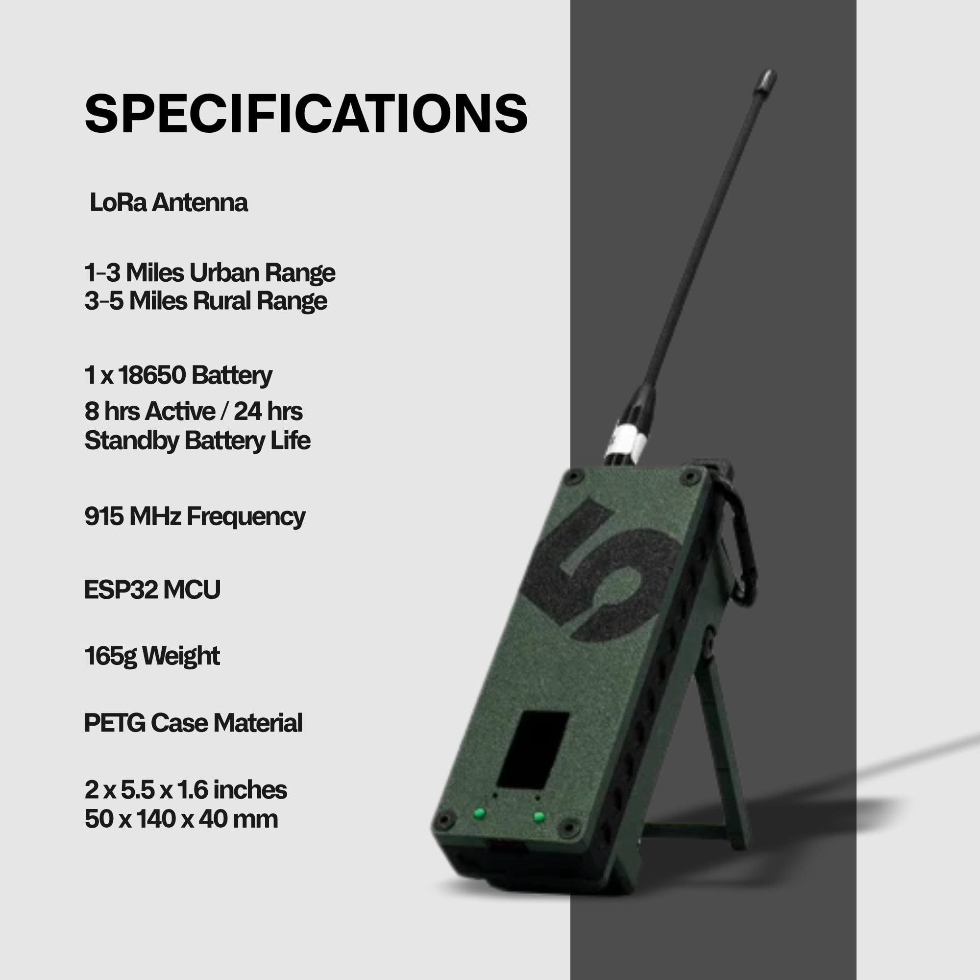SpecFive S5 Trekker Bravo LoRa Off-Grid Meshtastic Messenger Radio, Tactical Green