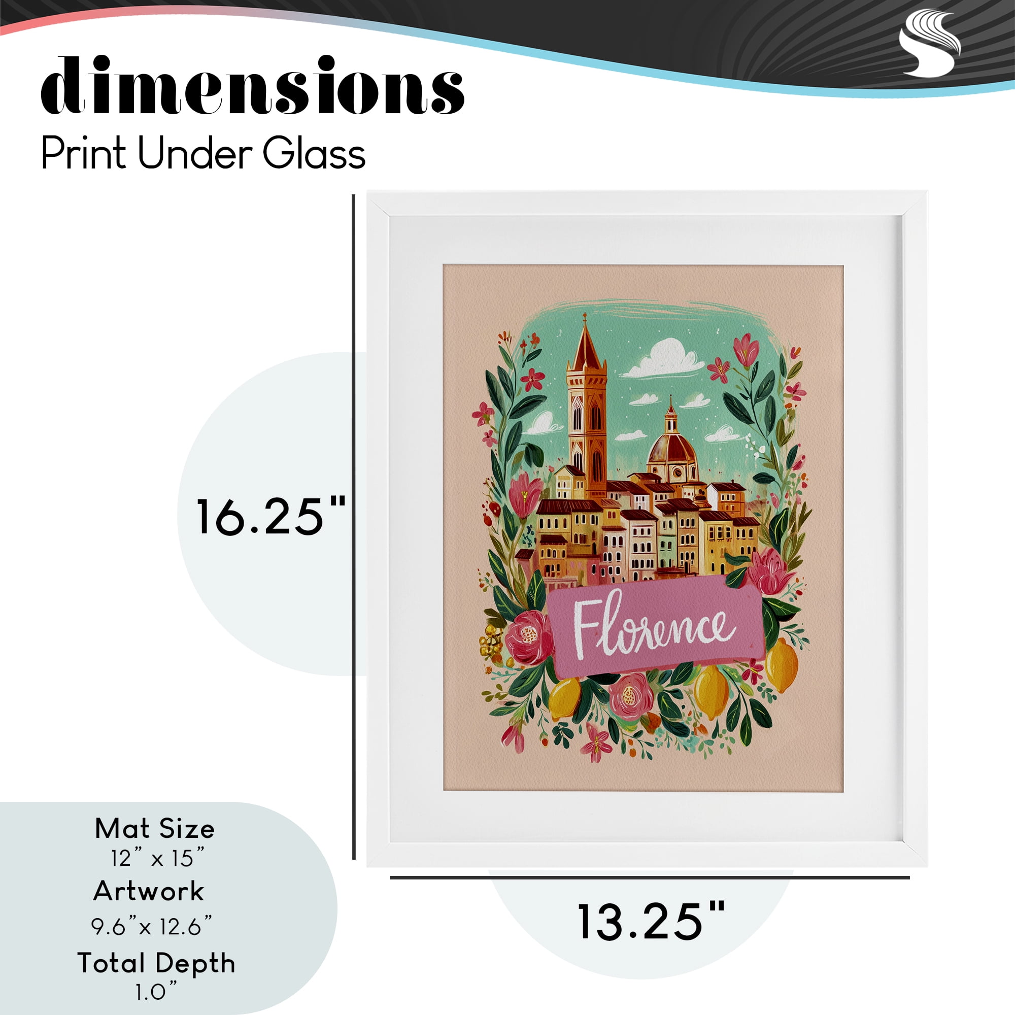 Floral Bordered Florence White Framed Print Under Glass, design by Yen