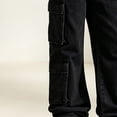 thumbnail image 5 of RUTAYY Boys Cargo Jeans Solid Color Multi Side Cargo Pockets High Waist Button Fly Loose Casual Bottoms Black, 5 of 5