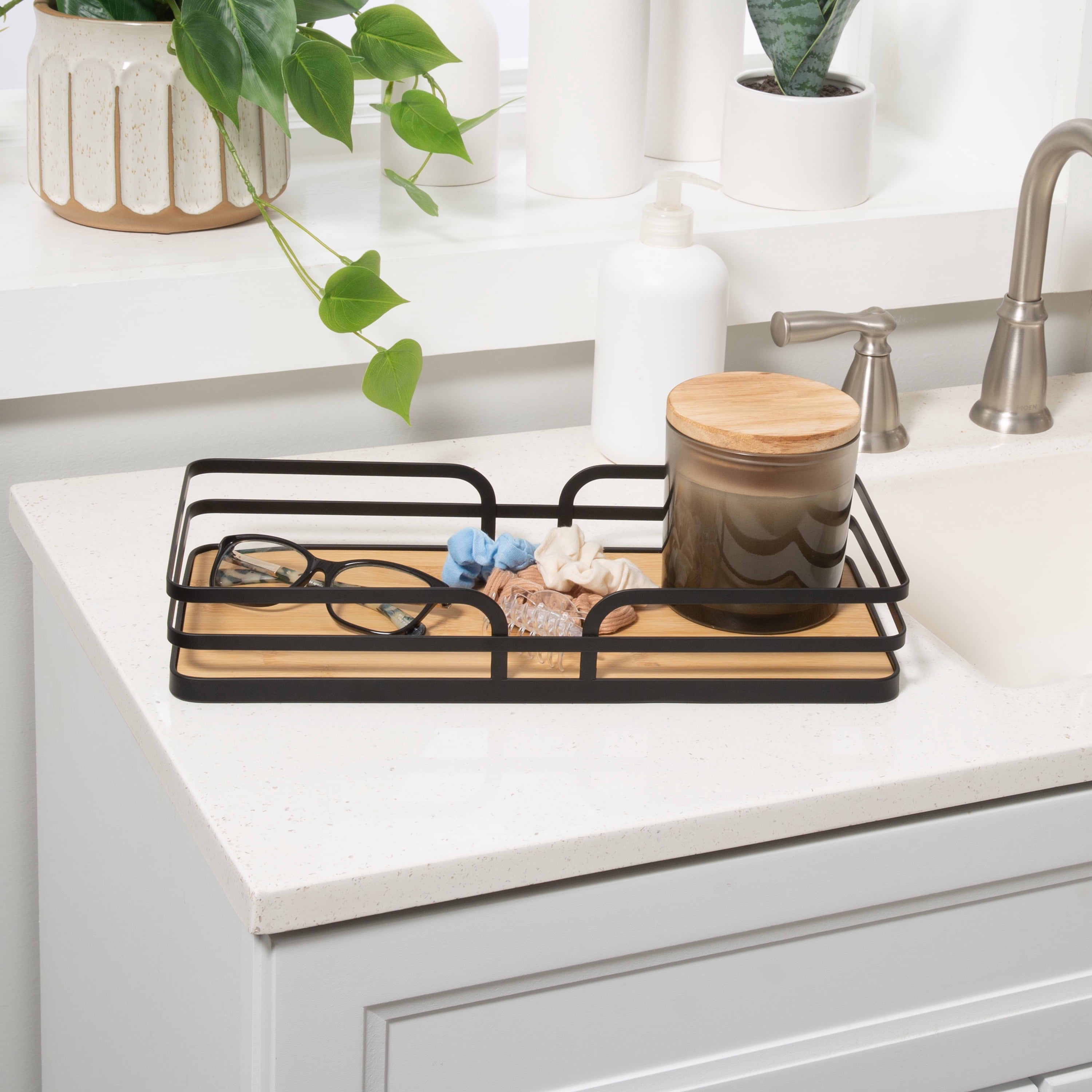 Simplify Modern Bamboo 6.5" W Vanity Tray in Matte Black