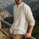 thumbnail image 1 of pstuiky Camisas de invierno de manga larga para hombre, Blusa/camiseta informal a rayas de manga larga con cuello alto y botones para hombre camisetas de hombre s, 1 of 7