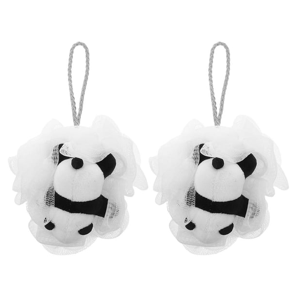 2 esponjas de baño suaves con diseño de panda para niños, de malla exfoliante, ideales para baby showers, para bebés y niños pequeños