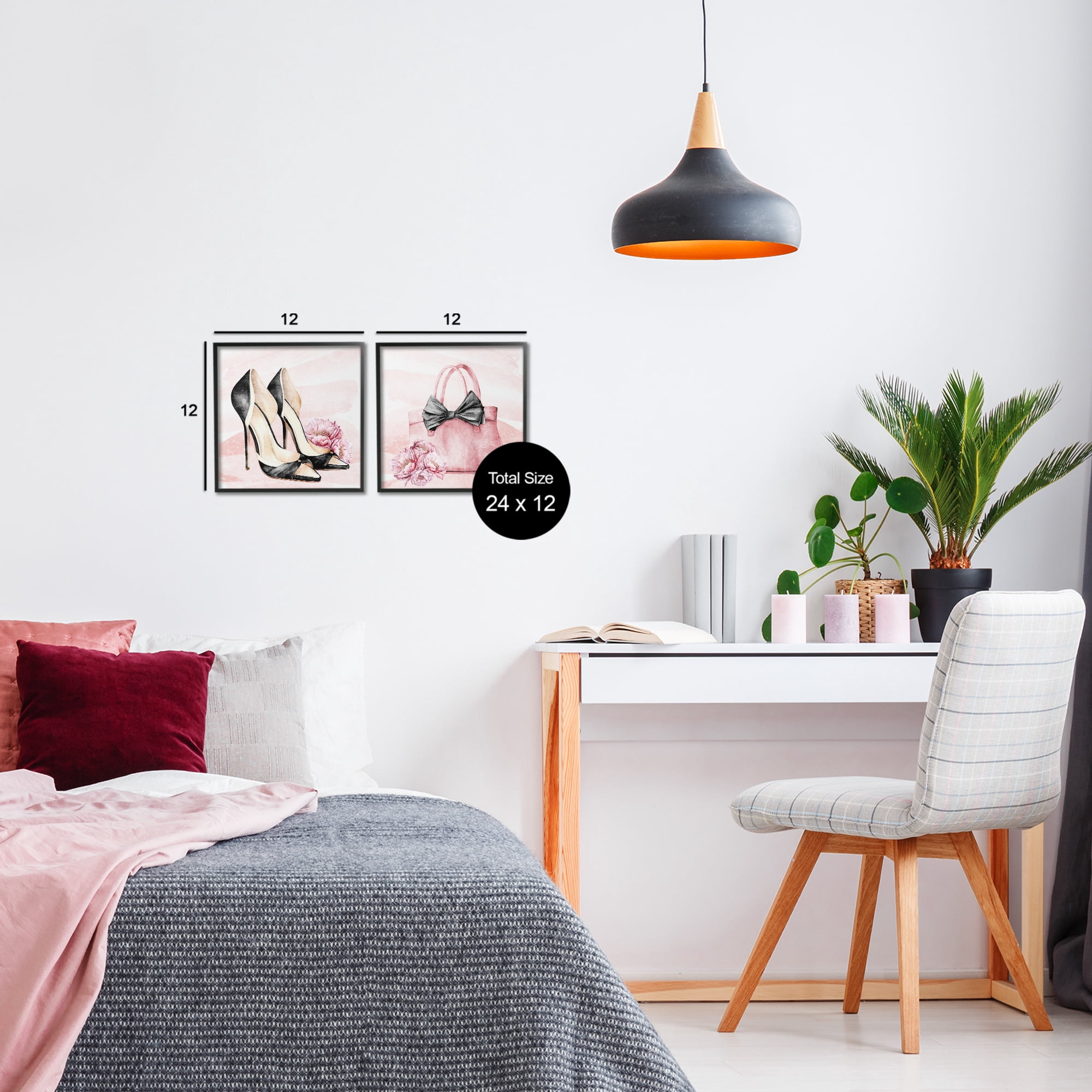Stupell Industries Rosy Glam Time Shoes 2 Piece Black Framed Giclee Art Set, design by Kim Allen