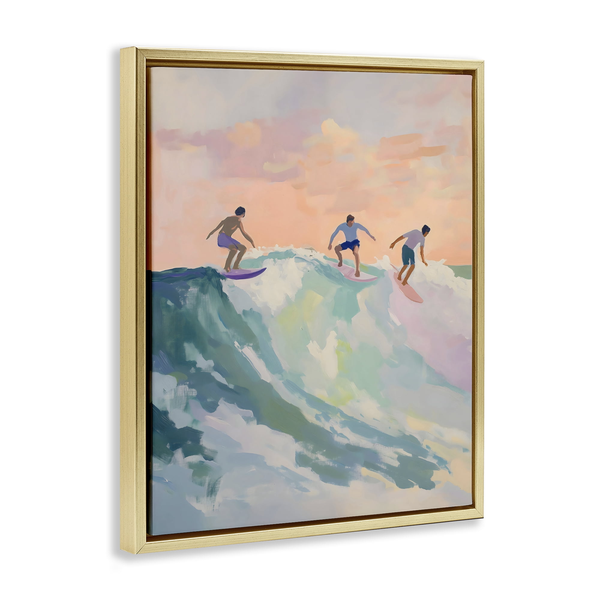 Stupell Industries Group of Surfers at Sunset Gold Framed Floater Canvas Wall Art, design by The Prints Vibe