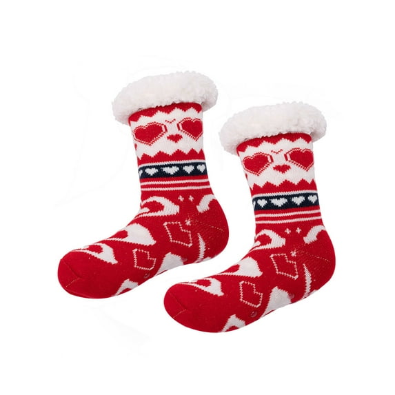TWZH Women Heart Shape Print Thick Non-Slip Warm Fuzzy Socks