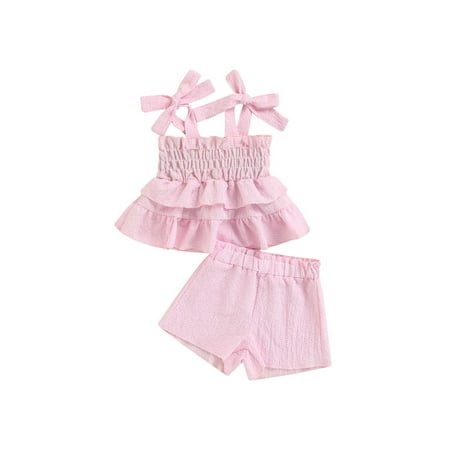 

Gureui Toddler Infant Baby Girls Summer Clothes Plaid Bandage Straps Sleeveless Tops Shorts Set