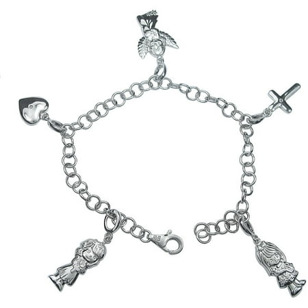 Precious Moments Sterling Silver Diamond Accent Five Charms Bracelet, 7