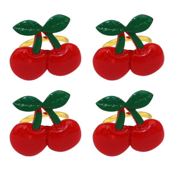 4 broches para servilletas con forma de fruta, ideales para fiestas.
