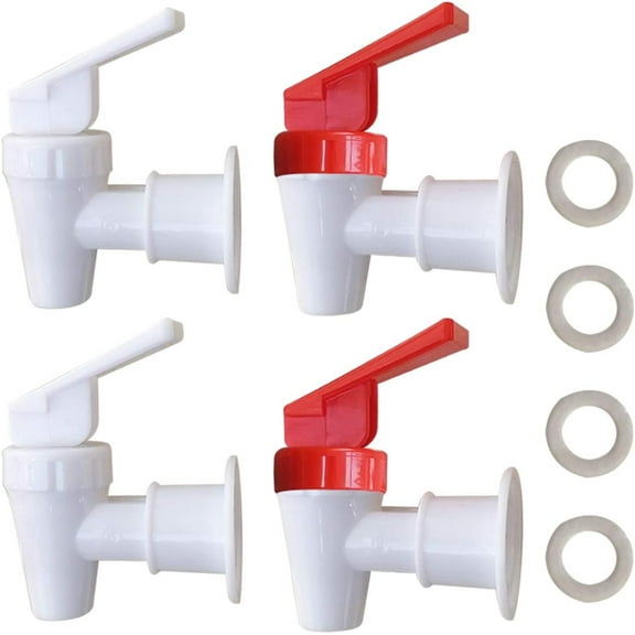 Replacement Cooler Faucet - 2 White and 2 Red Water Dispenser Tap Set - Internal Thread Plastic Spigot.