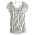 thumbnail image 1 of Aeropostale Camiseta gráfica con cuentas y cuello en V para mujer, gris, grande, 1 of 1