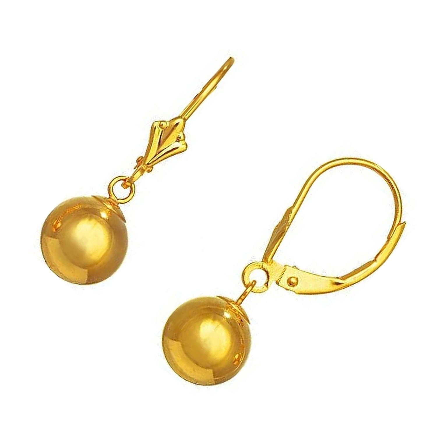 Jewelstop 14K Real Yellow Gold Ball 5mm Dangle Lever Back Earrings