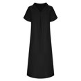 thumbnail image 5 of Taqqpue Women Linen Dress V Neck Short Sleeve Sundress Loose Fit Casual Beach Vacation A Line Dress Solid Color Plus Size Dresses with Pockets for Women, 5 of 7