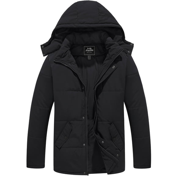 Ampake Men's Winter Coat Warm Puffer Jacket Windproof Winter Coat with Hood Black L