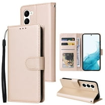 Tarise for Samsung Galaxy S21 FE Case, Galaxy S21 FE Wallet Case, Business Simple PU Leather Detachable Wrist Strap Women Men Slim Flip Phone Case Cover for Samsung S21 FE 5G (6.4 inch), Gold