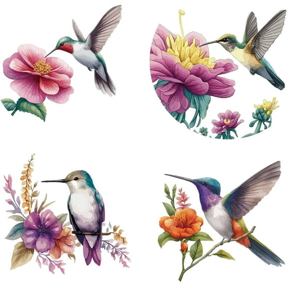 1 set 4 Styles 6.3" Bird Window Stickers Spring Flowers PVC Reusable Glass Sliding Door Sticker Static Clings Vinyl Alert Bedroom Bathroom Anti-Collision Decals to Stop Birds Strikes