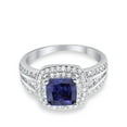 thumbnail image 4 of Halo Art Deco Ring Princess Cut Blue Sapphire CZ 925 Sterling Silver Size 5, 4 of 7