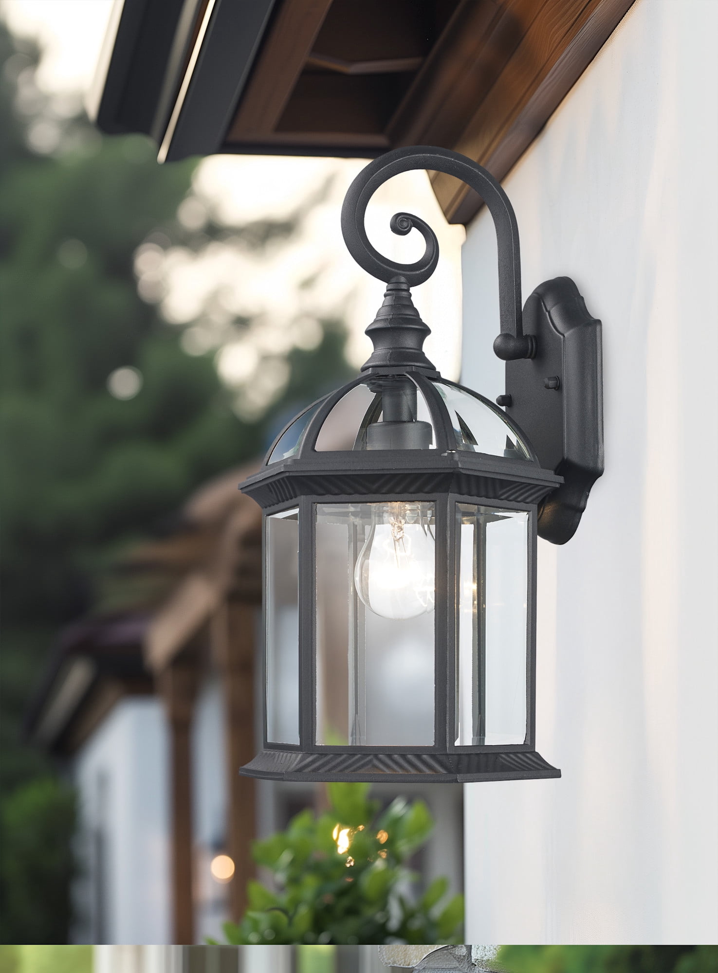 Bel Air Lighting Wall Mount 1-Light Outdoor Black Coach Lantern with Clear Glass