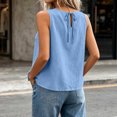 thumbnail image 5 of Women's Ruffle Detail Sleeveless Tank Tops Summer Petite Plain Crew Neck Tee Casual Travel Tops Blue, 5 of 6