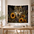 thumbnail image 5 of Gray Wolf Portrait with Sunflowers on Black Background, Mystical Boho for Wildlife Enthusiasts, Nature Wall Art Decor, Housewarming Gift, Tapestry Wall Hanging for Living Room and Bedroom, 5 of 7