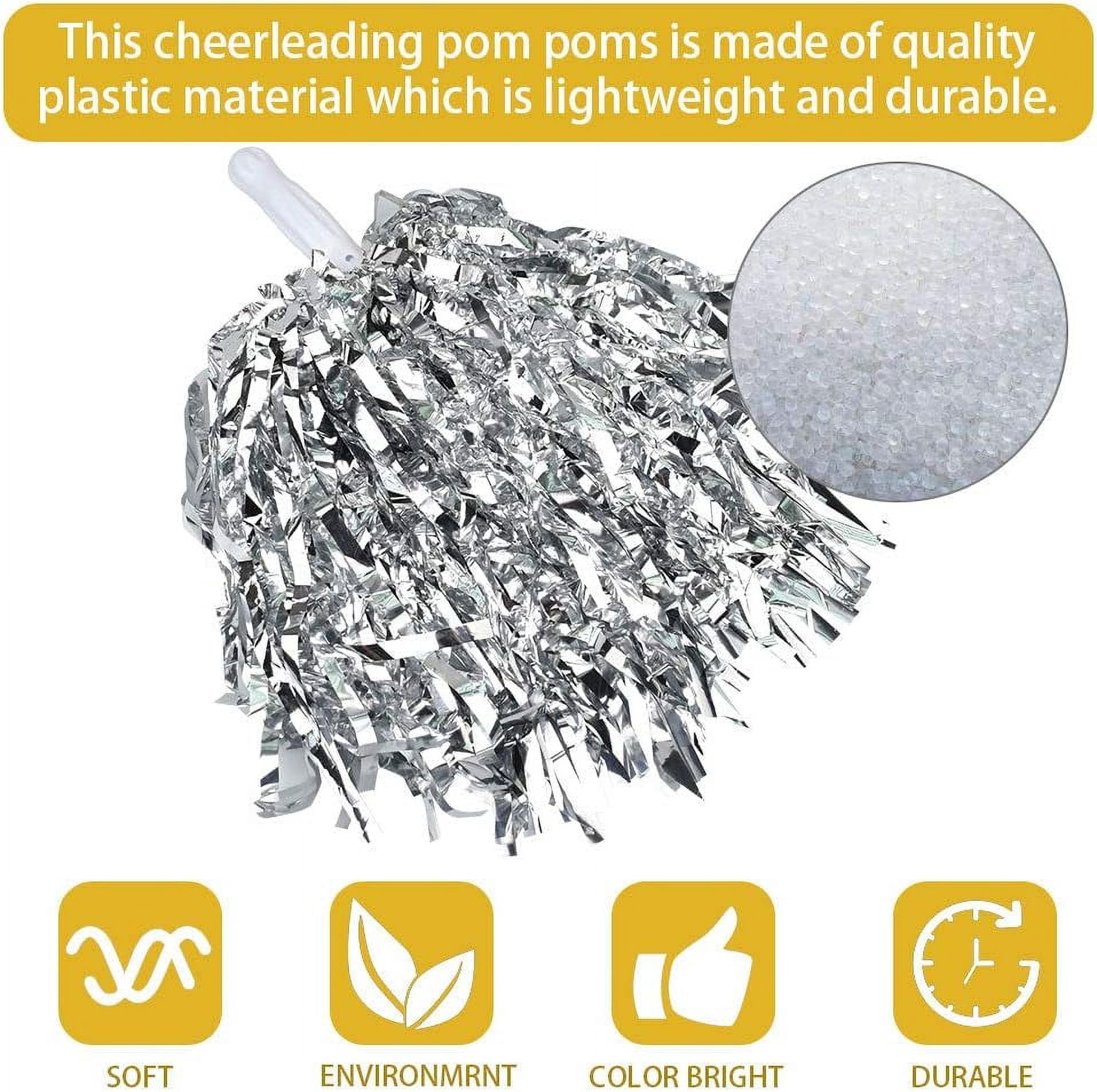 LINLIN 12 Pack Cheerleading Pom Poms Fluffy Pom Poms Cheer Metallic Strips With Plastic Handle, Cheerleader Pompoms for Sports Matches, Stage Performance, Holiday Celebrate