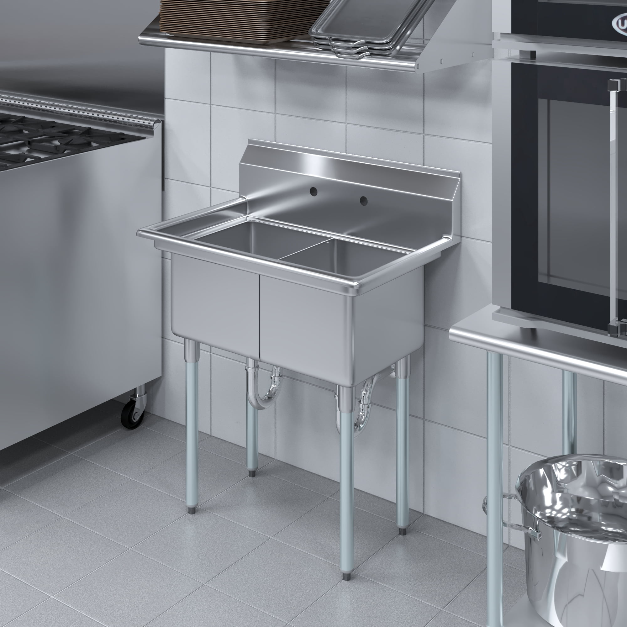 AmGood 22 in. x 34 in. Stainless Steel Two Compartment Sink with 14 in. x 16 in. x 11 in. Bowls