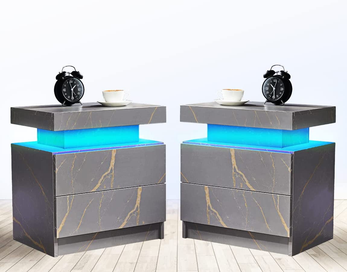 practical iaplus Nightstand Set of 2 LED Nightstand with 2 Drawers