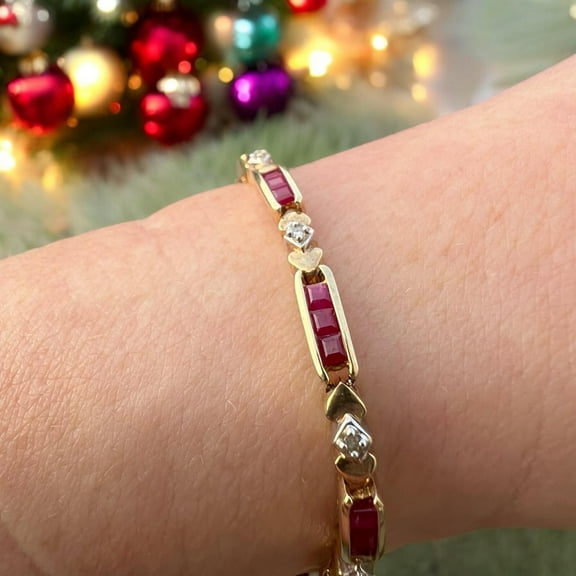 Bluebelljewels Princess Cut Ruby 14K Yellow Gold Finish Women's Tennis Bracelet