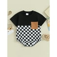 thumbnail image 2 of Infant Baby Boy Rompers Short Sleeve Round Neck Checkerboard Print Pocket Bodysuits, 2 of 8