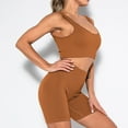 thumbnail image 3 of SWSMCLT Women's Seamless Yoga Set 2 Piece Workout Oufit Biker Shorts Set Lounge Gym Activewear with Padded Bra Quick Dry Ribbed Summer Sleeveless Scoop Neck Backless High Waist Coffee Medium, 3 of 5