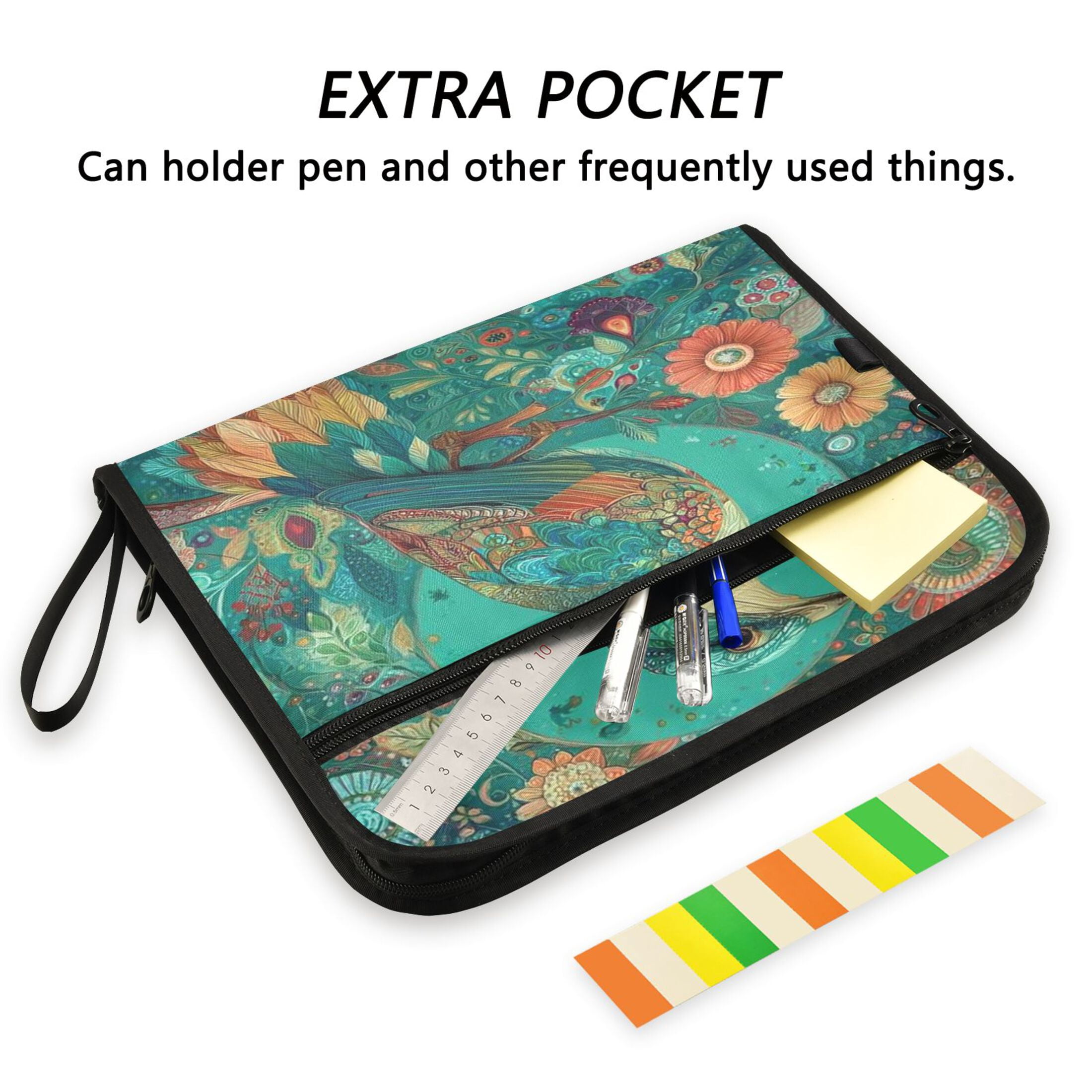 Accordion File Organizer with Zip Closure 13 Pockets Expanding File Folder Letter A4 Paper Document Organizer for Home Office Beautiful Psychedelic Bird