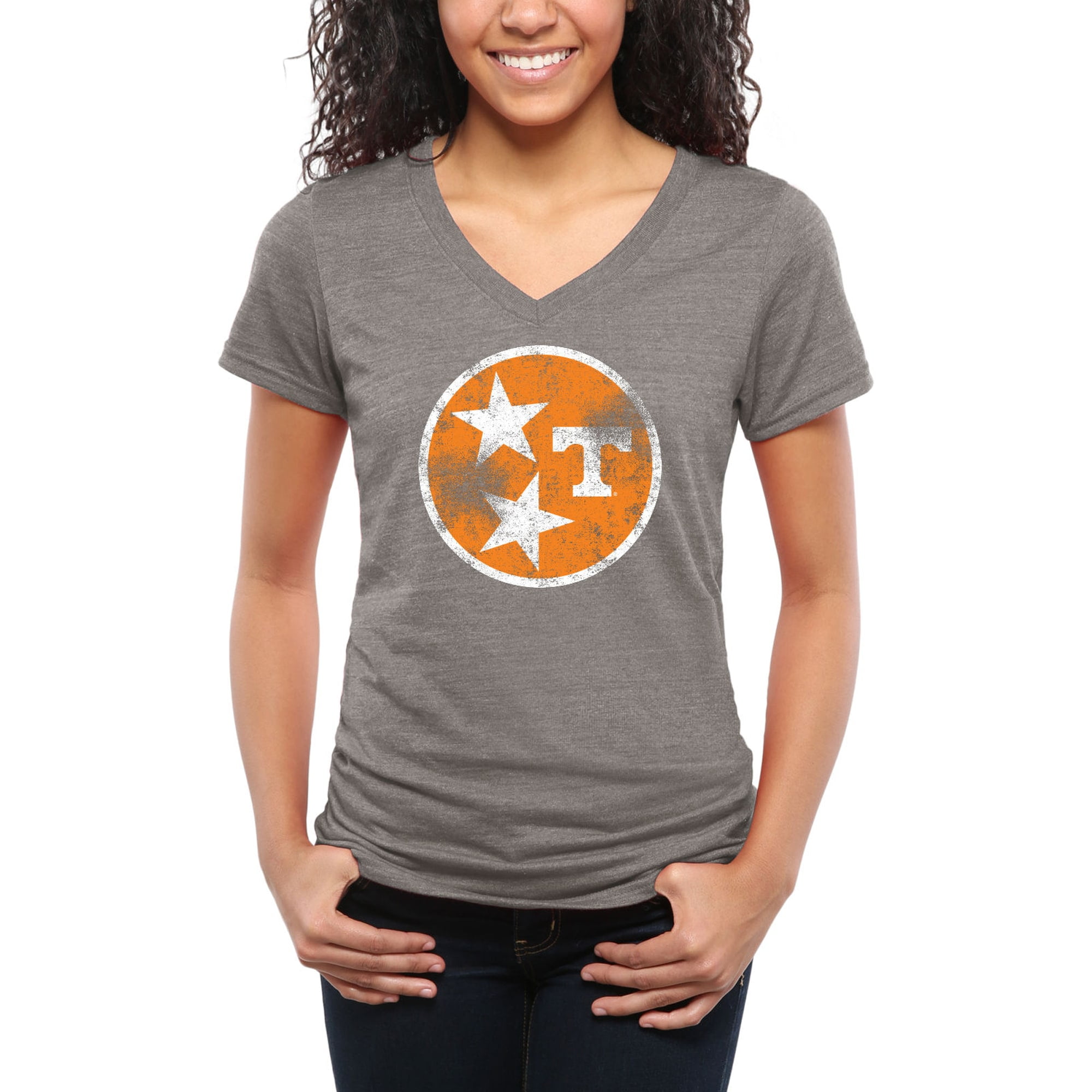 Tennessee Volunteers Women's State Flag TriBlend VNeck TShirt Ash
