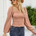 thumbnail image 3 of Defitshape Women's Long Sleeve T Shirt Crop Top Puff Sleeve Cute Summer Beach Fitted Square Neck Lightweight Shirt Dark Pink Large, 3 of 4