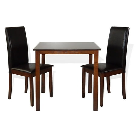 Two Seat Table Dining Kitchen Set of Classic Square Table and 2 Fallabella Chairs Solid Wooden w/Padded Seat, Dark Walnut ()