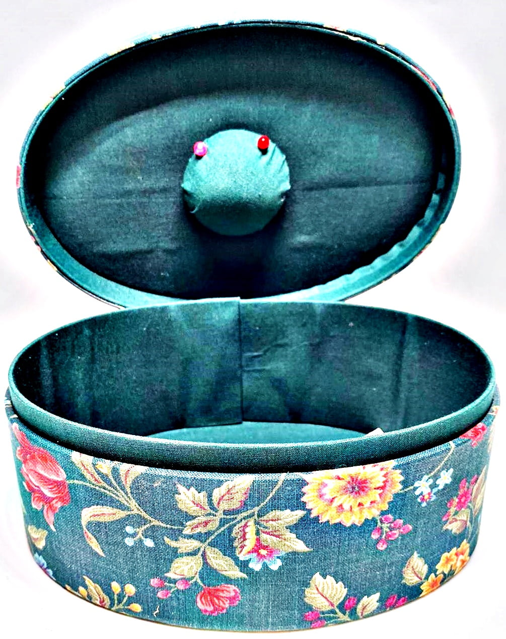 Allary Hand Crafted Accessory Box Green Multicolor Oblong Sewing