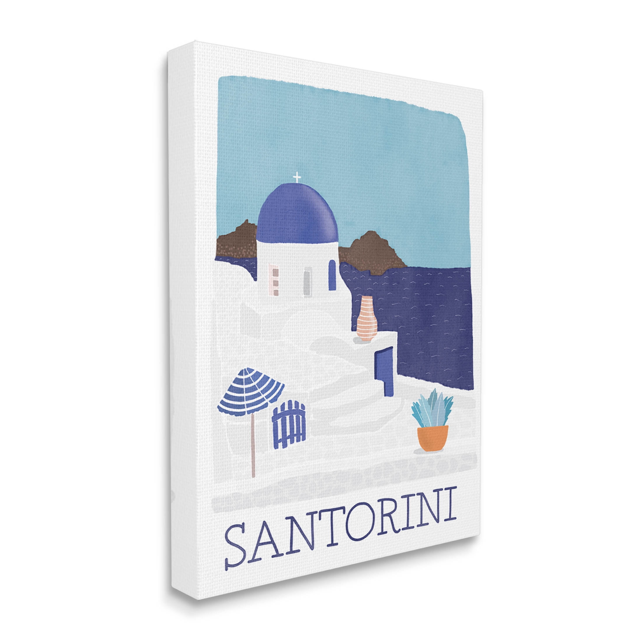 Santorini Vacation Island View Landscape Graphic Art Gallery Wrapped Canvas Print Wall Art