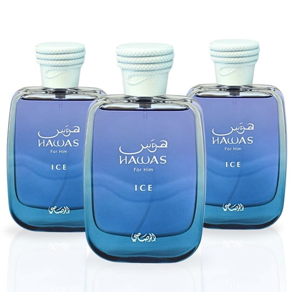 Hawas Ice EDP 100ML (3.4 OZ) By RASASI | Long Lasting, Exquisite, Luxurious, Arabian Scents. (Pack of 3)