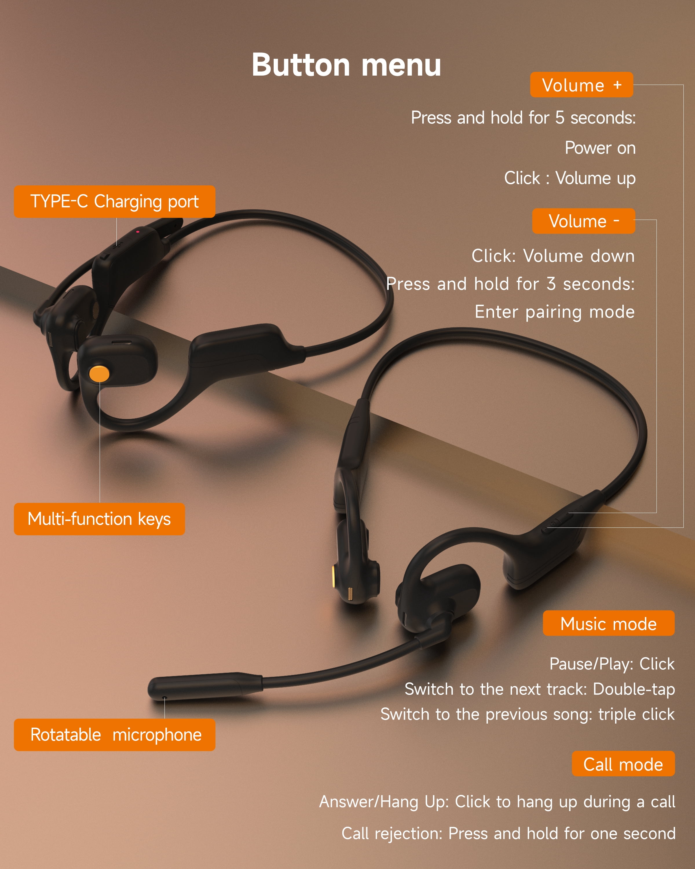 LOBKIN Bone Conduction Headphones Bluetooth with Noise-Cancelling Mic, Open-Ear Headset for Home Office Conference Call (Black)