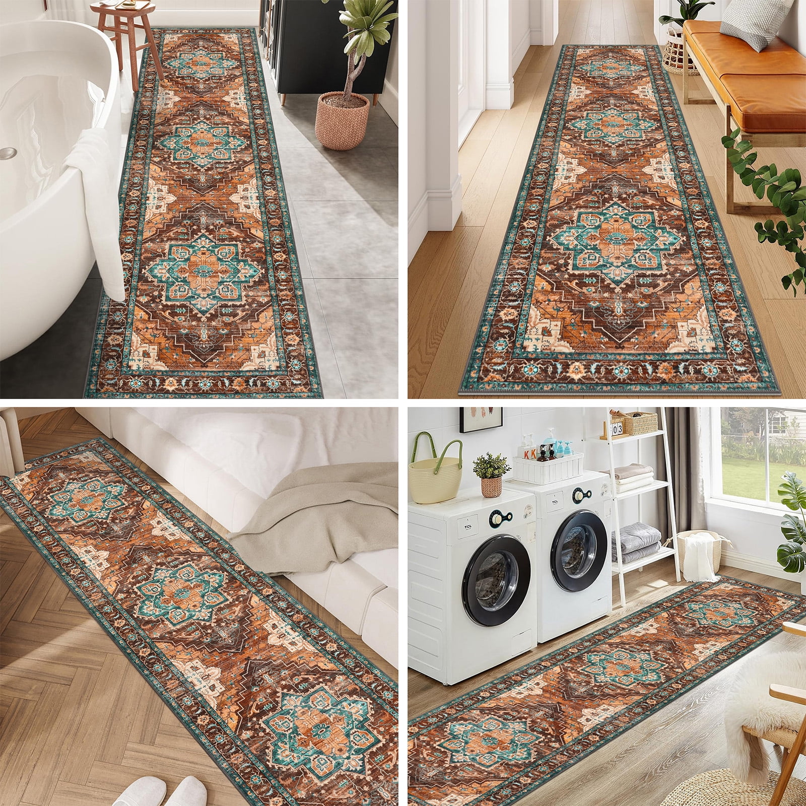 2 x 8 ft Washable Hallway Runner Rugs, Non-Slip Soft Kitchen Rug Runner Laundry Room Rug, Vintage Floor Runner for Kitchen Entryway Laundry Room