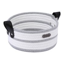 Unique Bargains Woven Storage Basket with Leather Handles Light Gray 7.9*3.9in