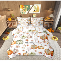 Manfei Happy Autumn Twin Bedding Sets 7-Piece for Kids, Rustic Sunflower Maple Leaf Bedding Comforter Set, Fall Pumpkin Print Reversible Sheet Sets, Microfiber Bedroom Decor