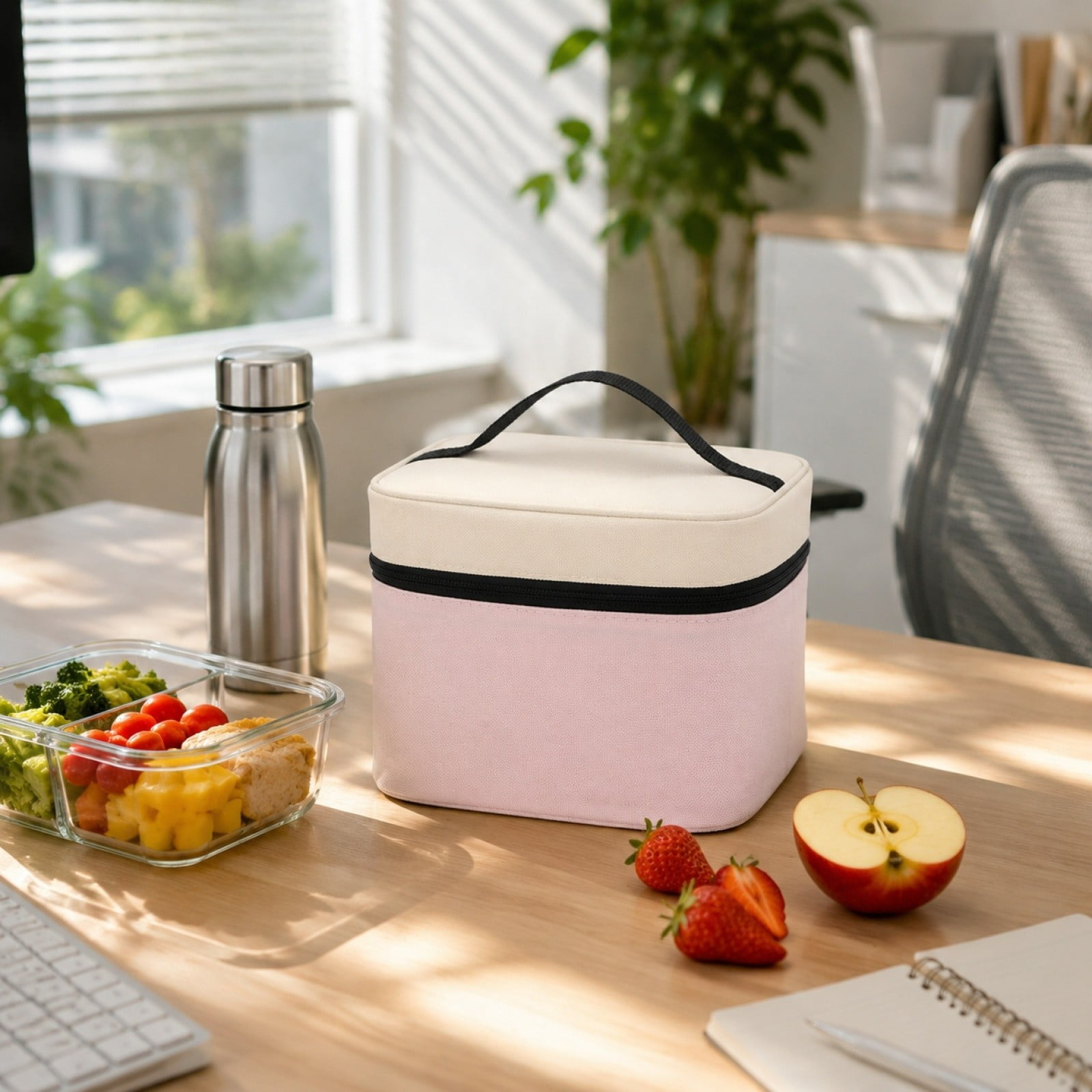 Insulated Lunch Cooler Bag with Handle Oxford Thermal Lunch Box for Office Car Picnic Camping Outdoor Pink