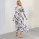 thumbnail image 4 of Vestido hasta el tobillo de manga larga con estampado floral y cuello redondo a la moda para mujer Pompotops  hdfakjf2239, 4 of 7