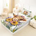 thumbnail image 4 of jejeloiu Sunflower Highland Cow Watercolor Twin Sheet Sets Kids,Floral Farm Print Bedding,3-Piece, 4 of 6