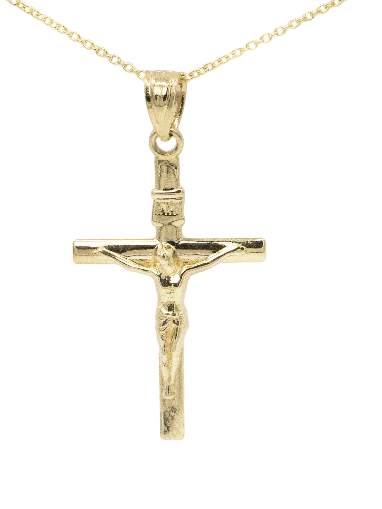 10k Yellow Gold Crucifix Jesus Cross Pendant Charm Religious 20" Cuban Chain 